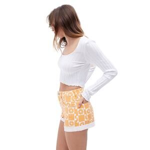 Pacsun Orange Daisy Print White Mom Shorts size 23 nwot high rise cuffed hem